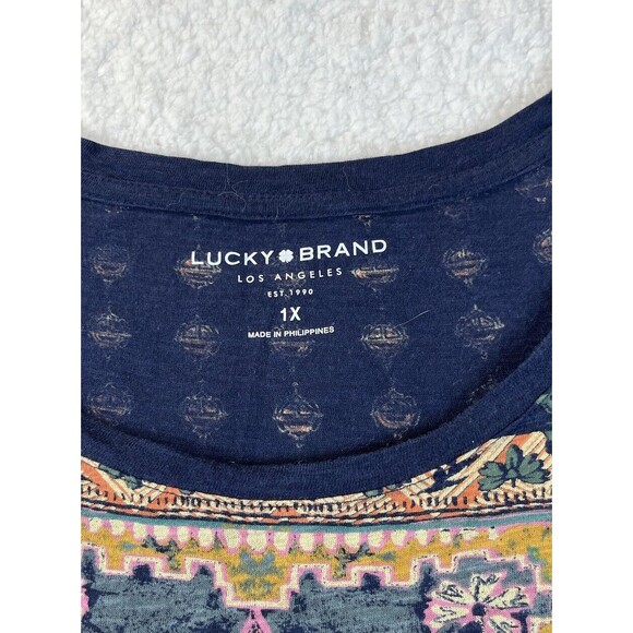 Lucky Brand Tee Womens Plus 1X Persian Carpet Top Scoop S/S Bohemian Lagenlook - Picture 2 of 8